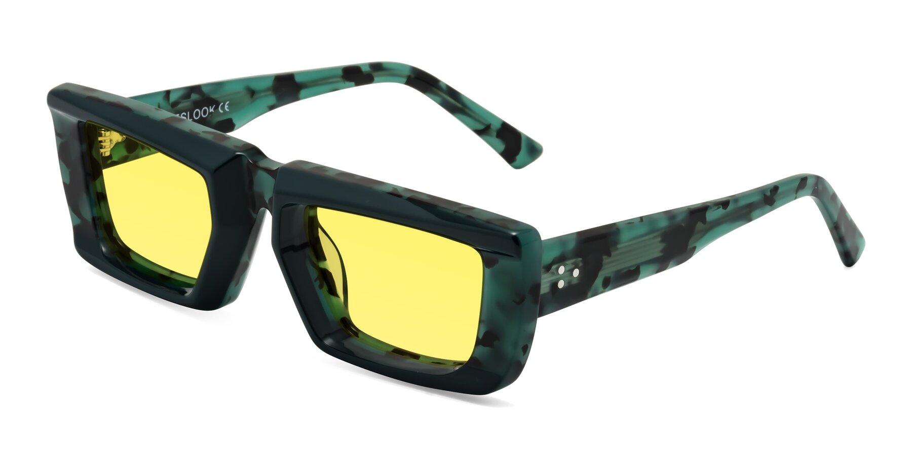 Angle of Hasan in Forest Green-Green Tortoise with Medium Yellow Tinted Lenses