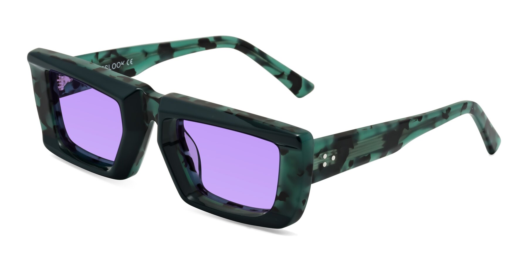 Angle of Hasan in Forest Green-Green Tortoise with Medium Purple Tinted Lenses