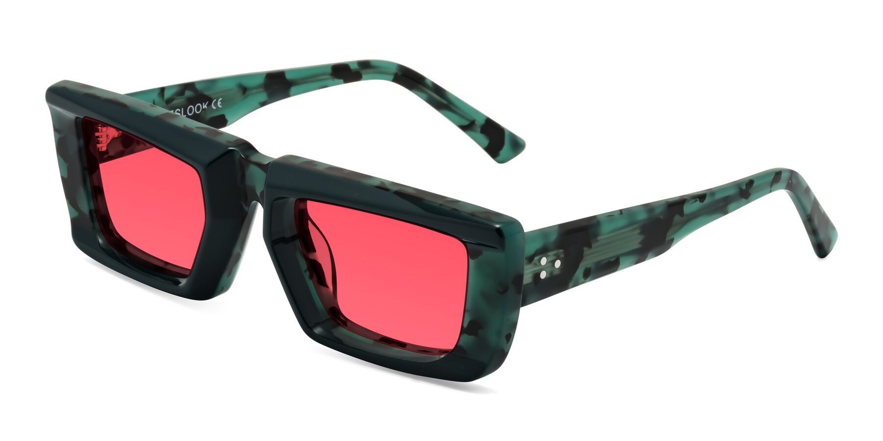 Angle of Hasan in Forest Green-Green Tortoise with Red Tinted Lenses