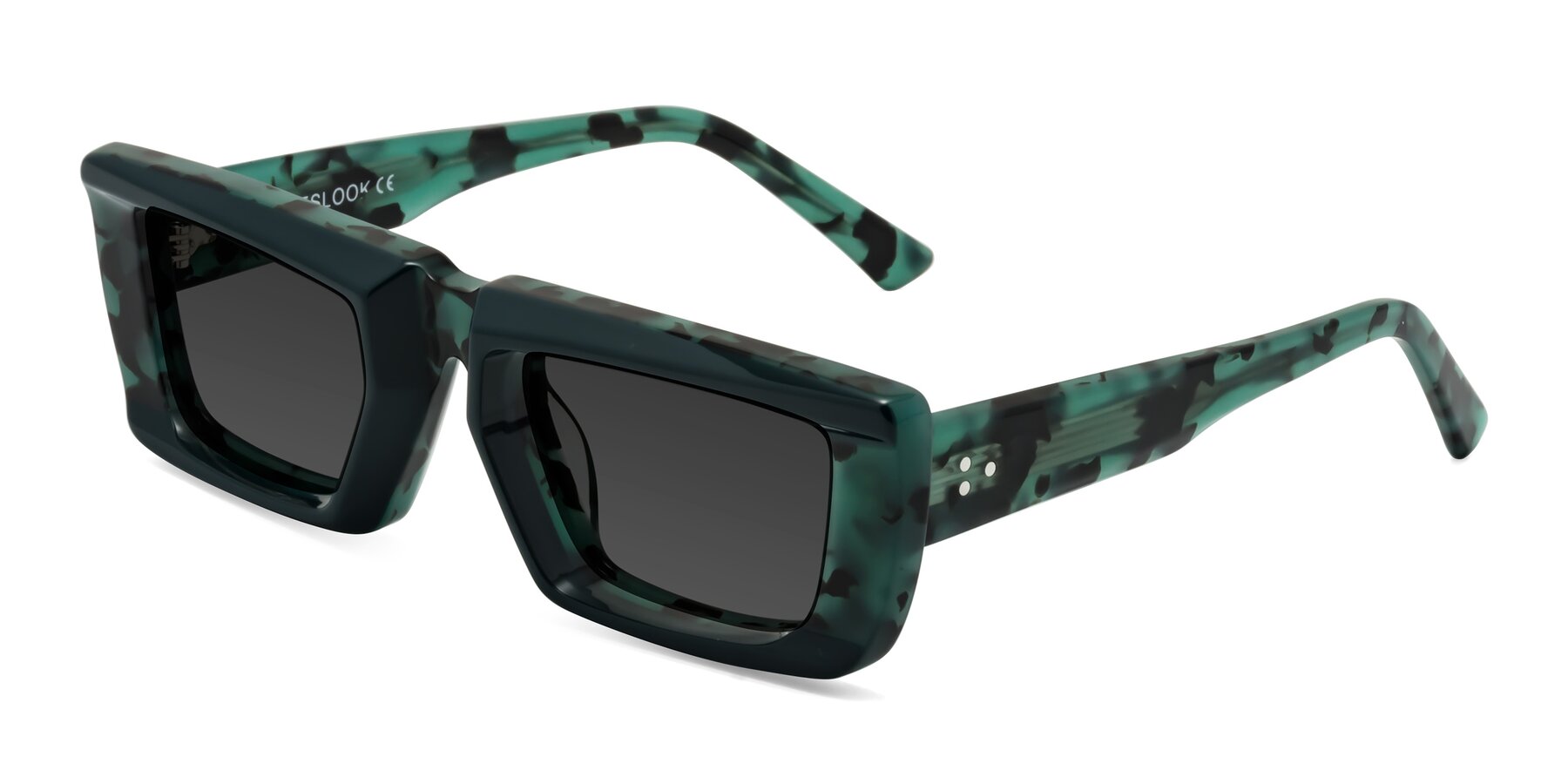 Angle of Hasan in Forest Green-Green Tortoise with Gray Tinted Lenses