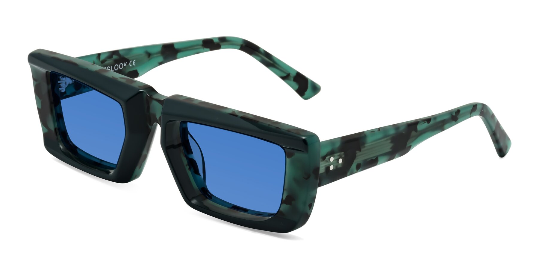 Angle of Hasan in Forest Green-Green Tortoise with Blue Tinted Lenses