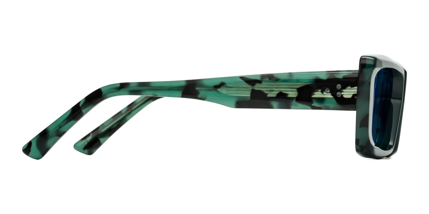 Side of Hasan in Forest Green-Green Tortoise with Blue Tinted Lenses
