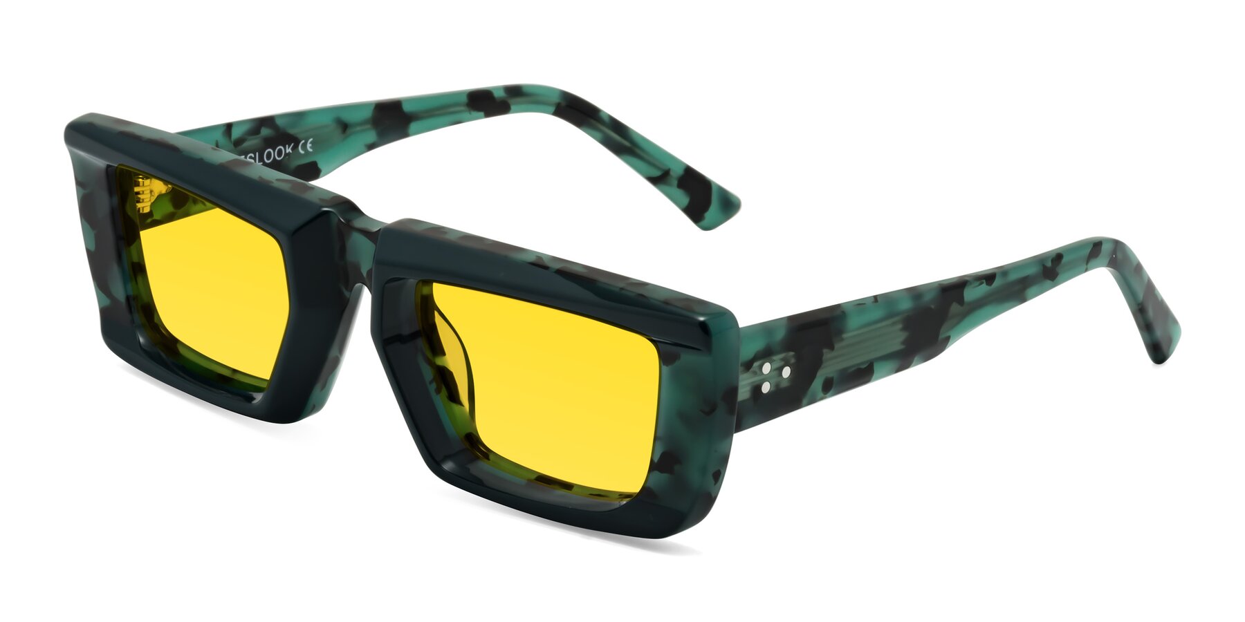 Angle of Hasan in Forest Green-Green Tortoise with Yellow Tinted Lenses