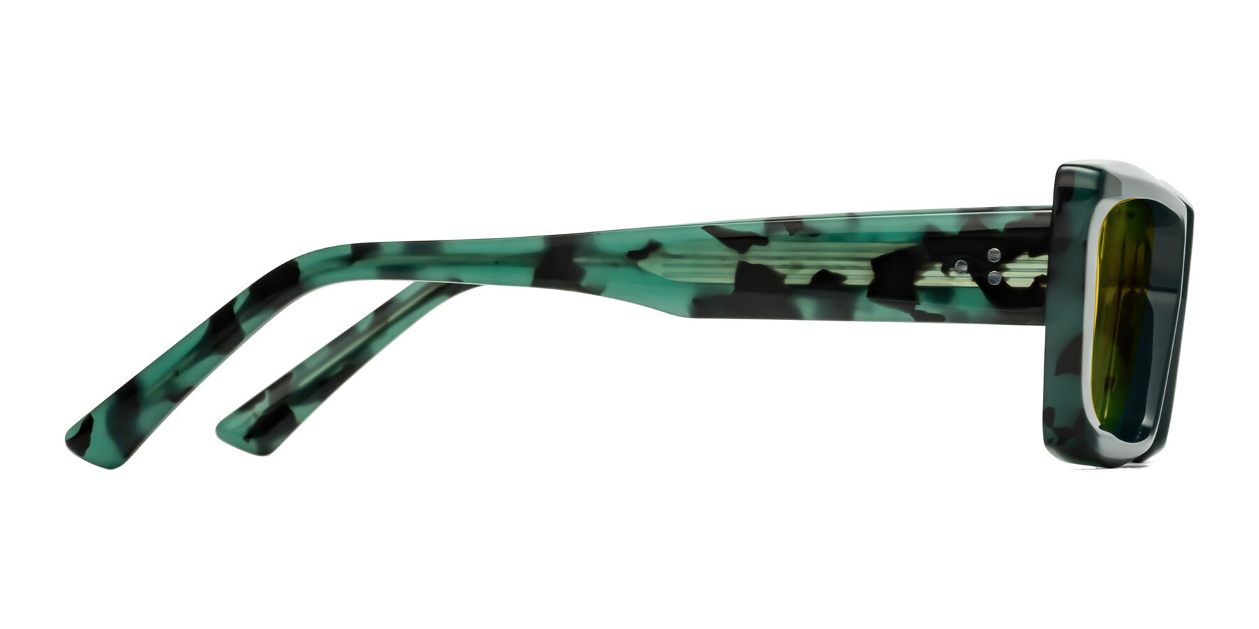 Side of Hasan in Forest Green-Green Tortoise with Yellow Tinted Lenses