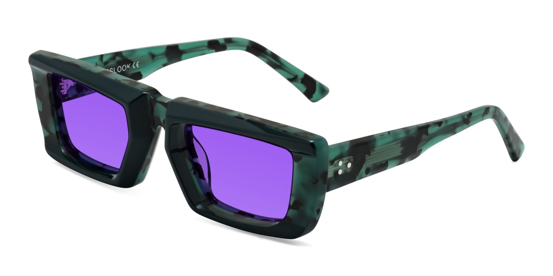 Angle of Hasan in Forest Green-Green Tortoise with Purple Tinted Lenses