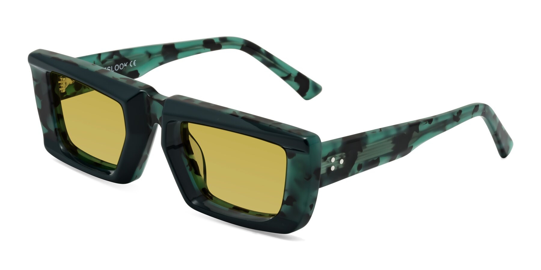 Angle of Hasan in Forest Green-Green Tortoise with Champagne Tinted Lenses
