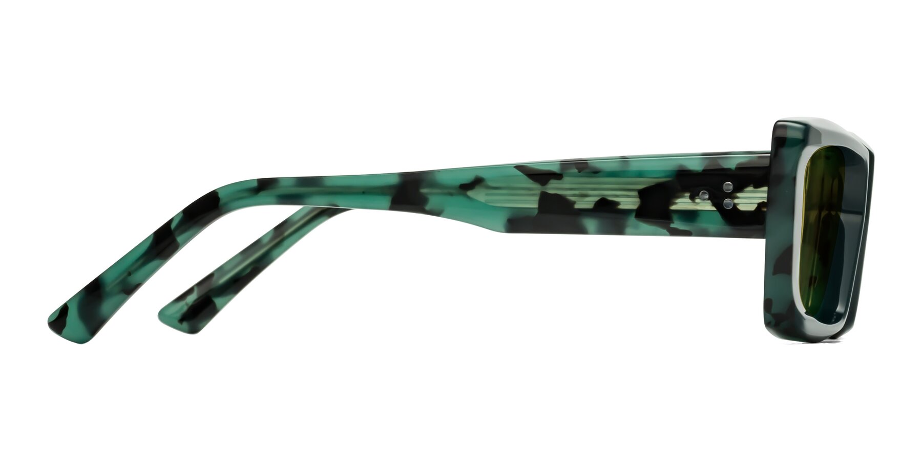 Side of Hasan in Forest Green-Green Tortoise with Champagne Tinted Lenses