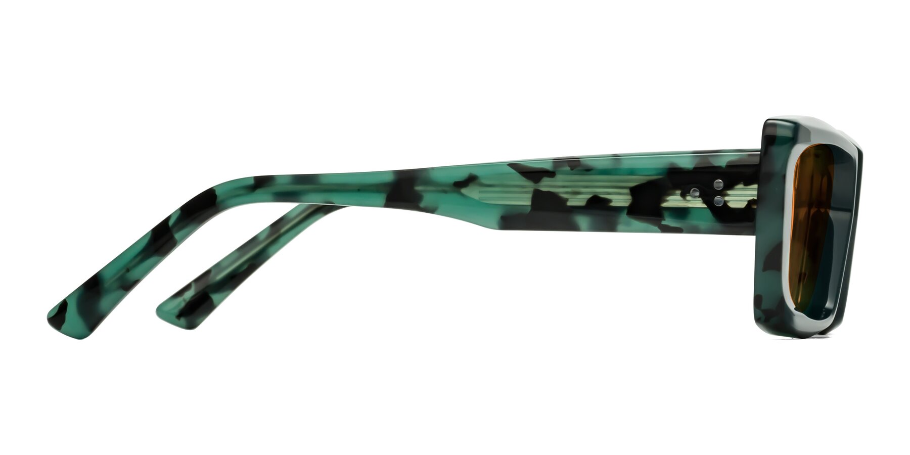 Side of Hasan in Forest Green-Green Tortoise with Orange Tinted Lenses