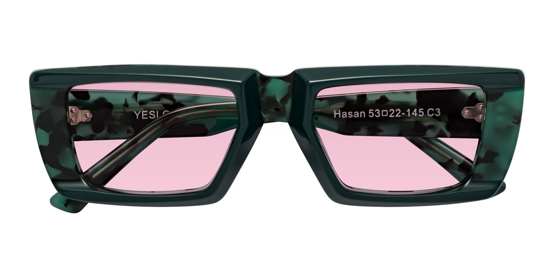 Folded Front of Hasan in Forest Green-Green Tortoise with Light Wine Tinted Lenses