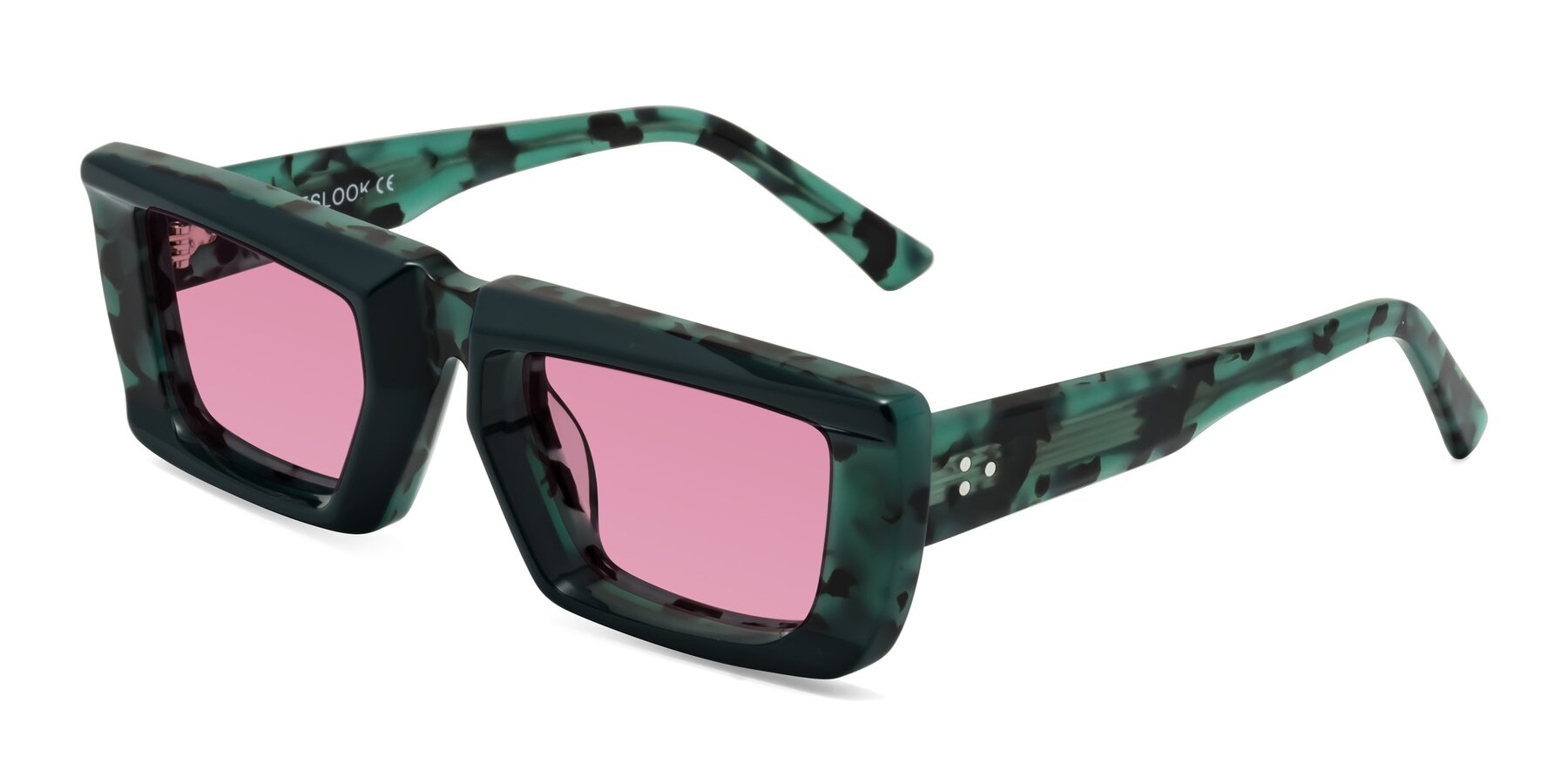Angle of Hasan in Forest Green-Green Tortoise with Medium Wine Tinted Lenses