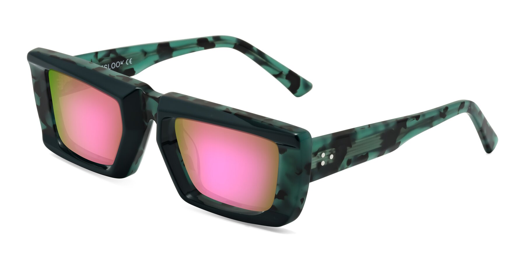 Angle of Hasan in Forest Green-Green Tortoise with Pink Mirrored Lenses