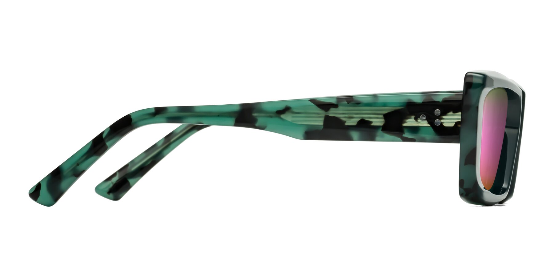 Side of Hasan in Forest Green-Green Tortoise with Pink Mirrored Lenses