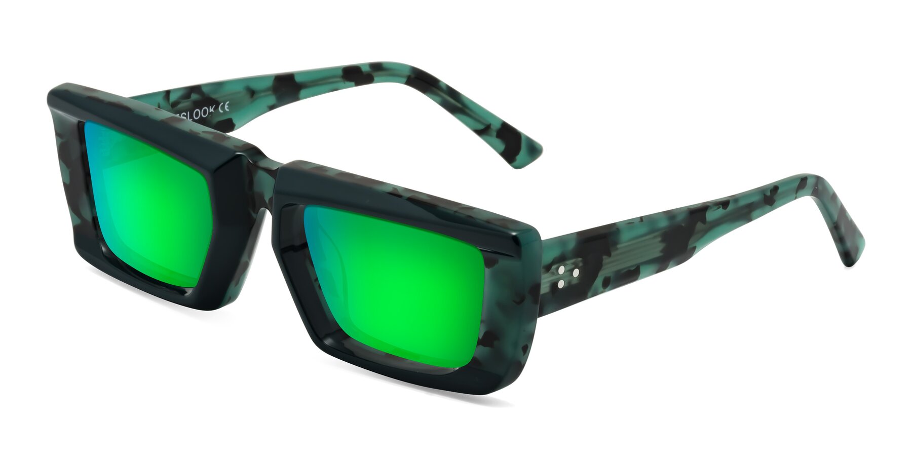 Angle of Hasan in Forest Green-Green Tortoise with Green Mirrored Lenses