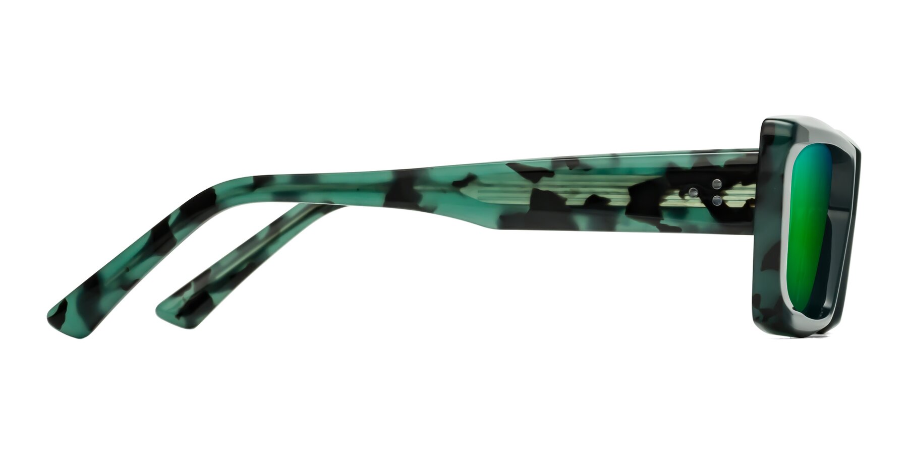 Side of Hasan in Forest Green-Green Tortoise with Green Mirrored Lenses