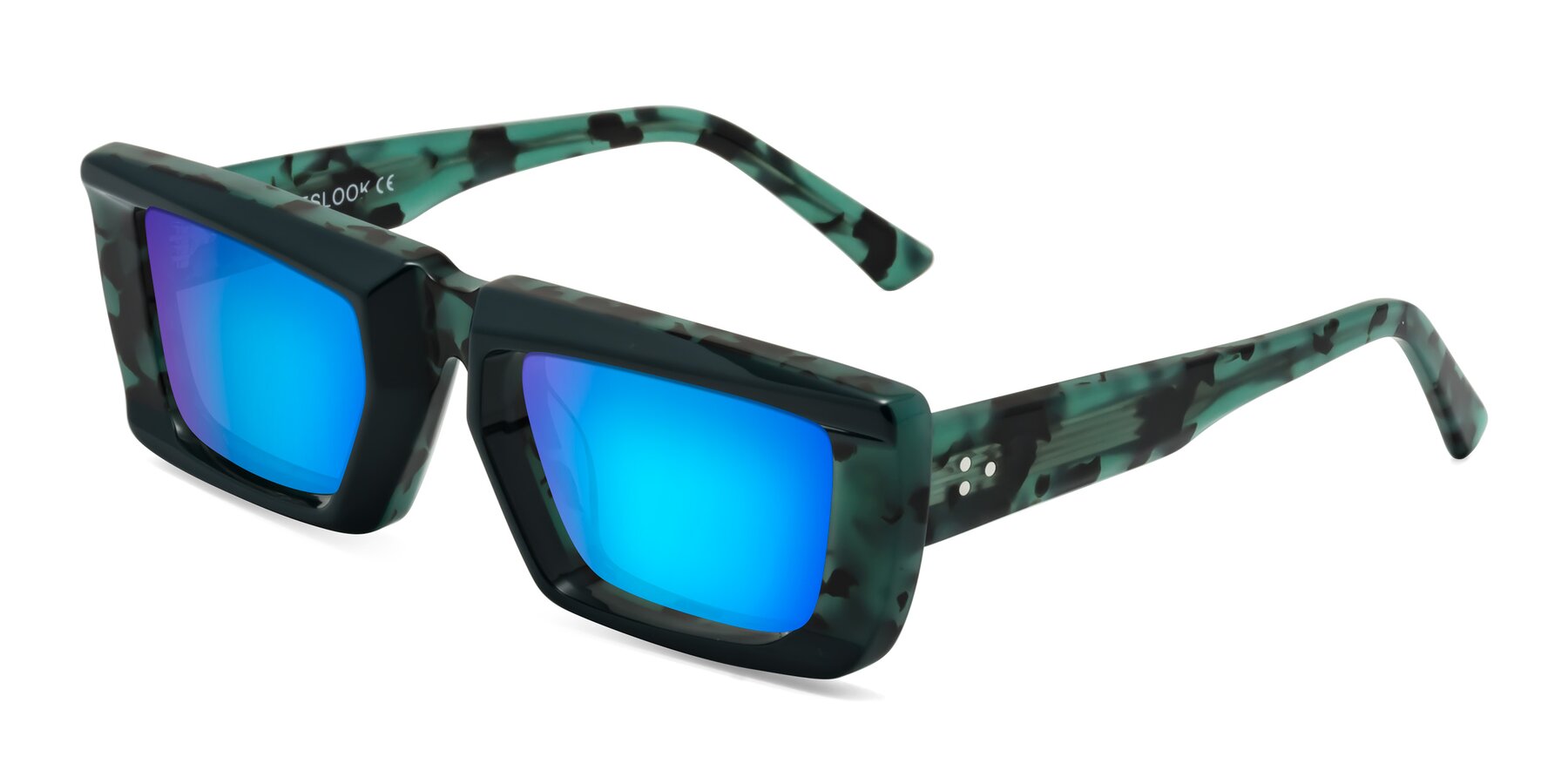 Angle of Hasan in Forest Green-Green Tortoise with Blue Mirrored Lenses