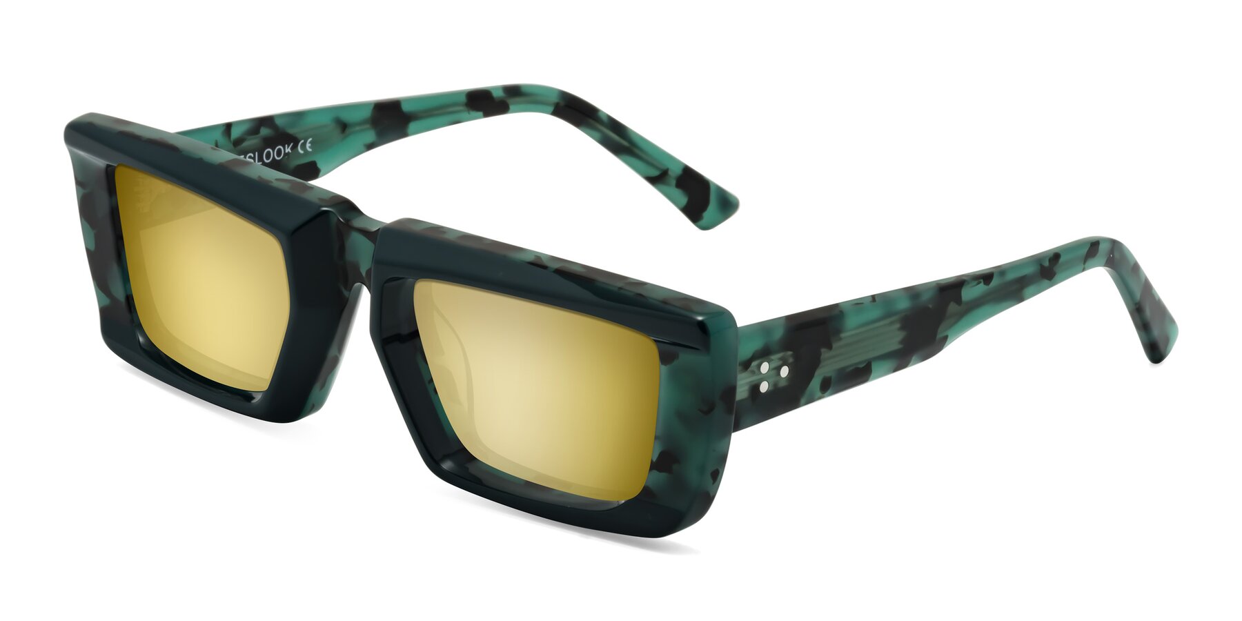 Angle of Hasan in Forest Green-Green Tortoise with Gold Mirrored Lenses