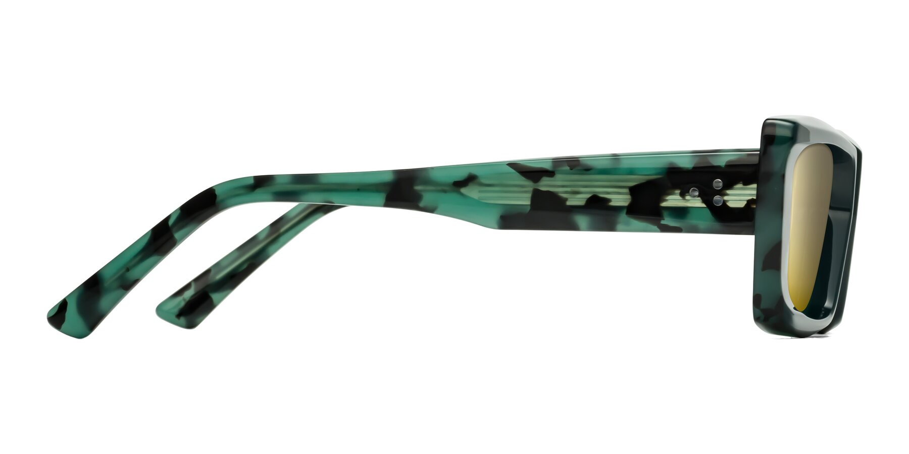 Side of Hasan in Forest Green-Green Tortoise with Gold Mirrored Lenses