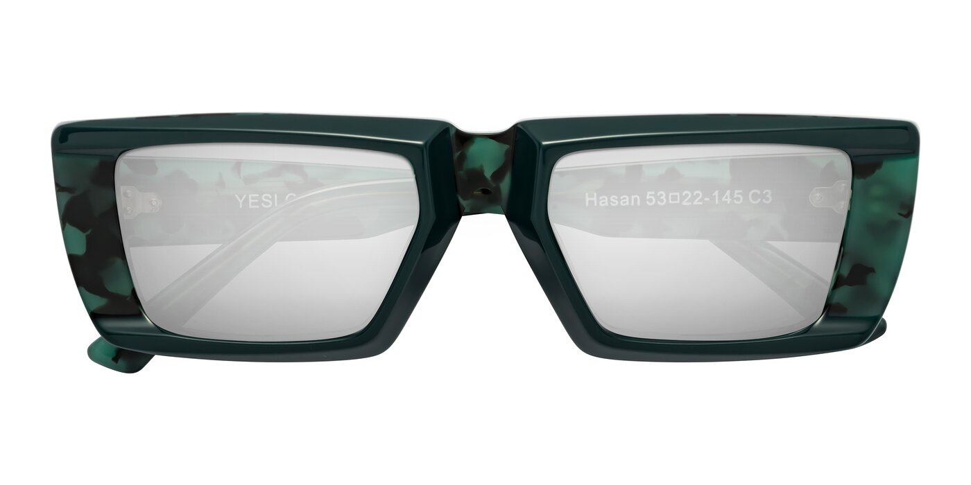 Hasan - Forest Green/Green Tortoise Flash Mirrored Sunglasses