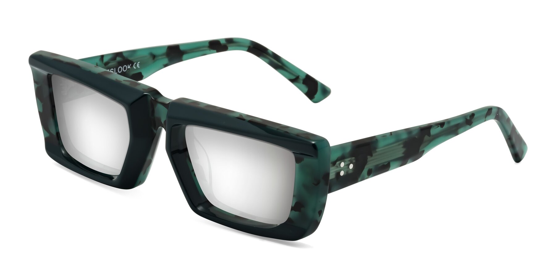 Angle of Hasan in Forest Green-Green Tortoise with Silver Mirrored Lenses