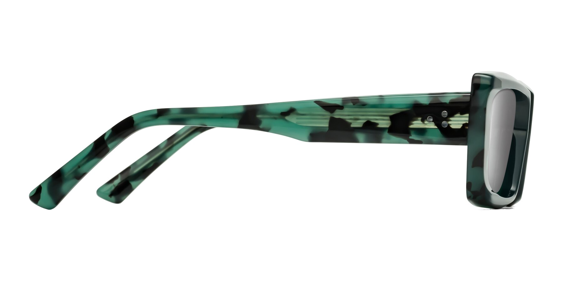 Side of Hasan in Forest Green-Green Tortoise with Silver Mirrored Lenses