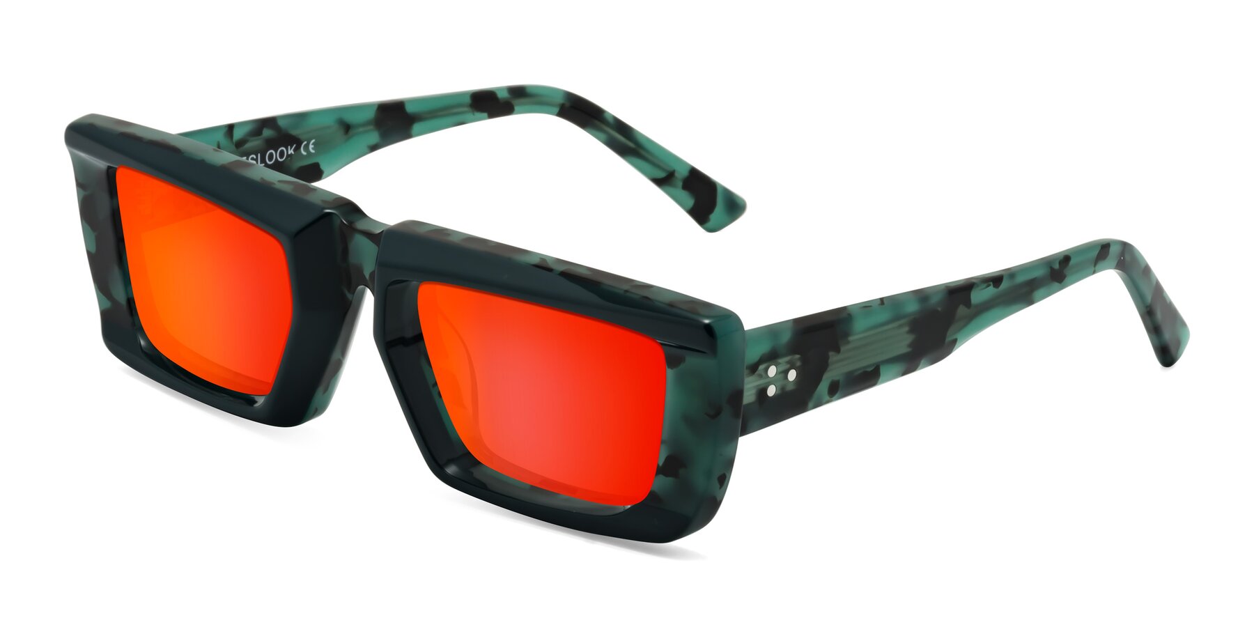 Angle of Hasan in Forest Green-Green Tortoise with Red Gold Mirrored Lenses