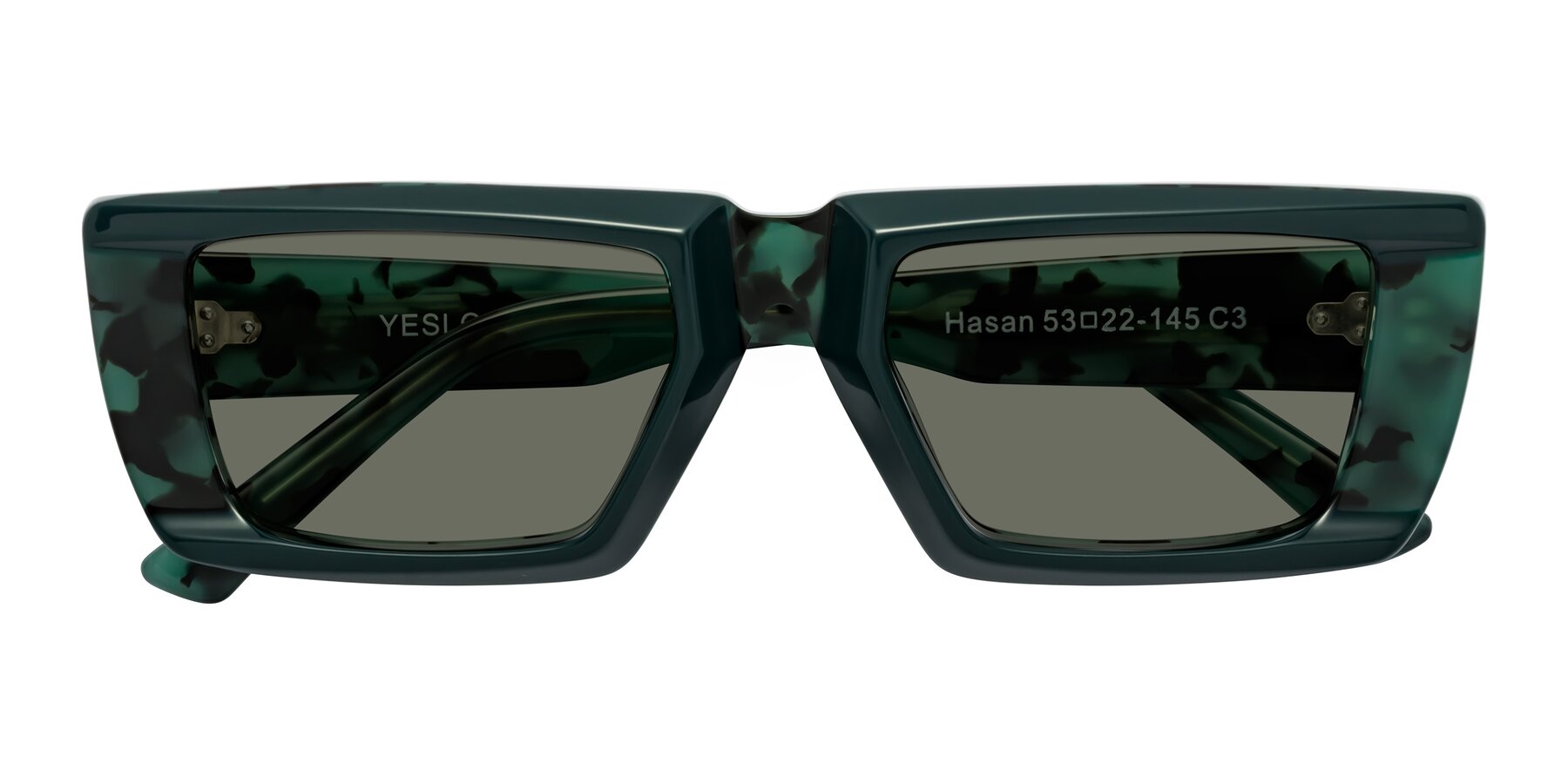 Folded Front of Hasan in Forest Green-Green Tortoise with Gray Polarized Lenses