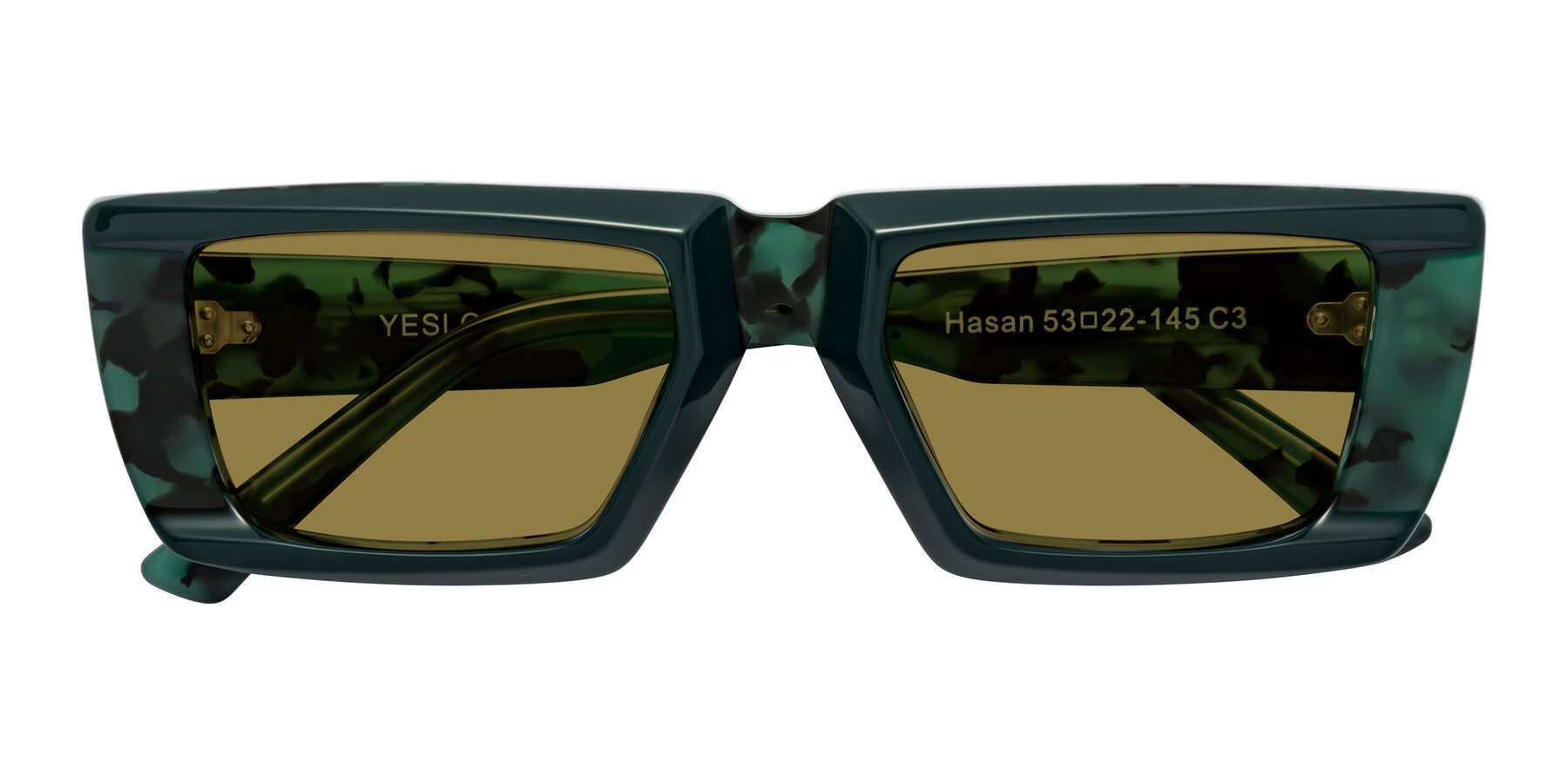 Folded Front of Hasan in Forest Green-Green Tortoise with Brown Polarized Lenses