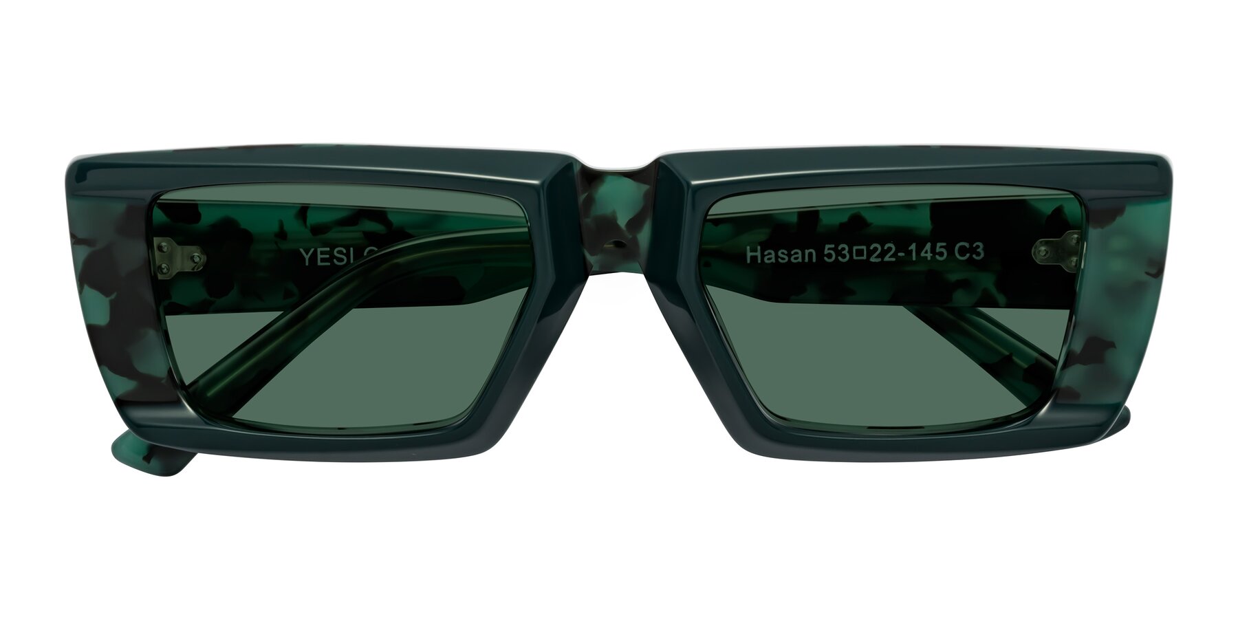 Folded Front of Hasan in Forest Green/Green Tortoise with Green Polarized Lenses