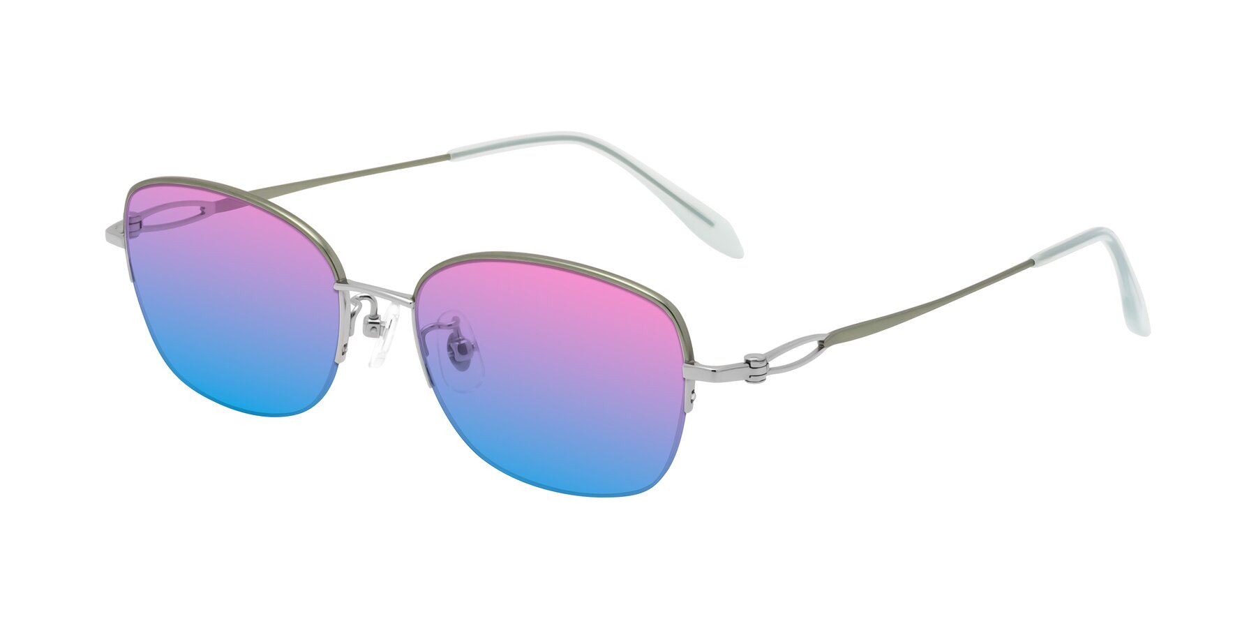 Angle of Hiso in Light Green with Pink / Blue Gradient Lenses