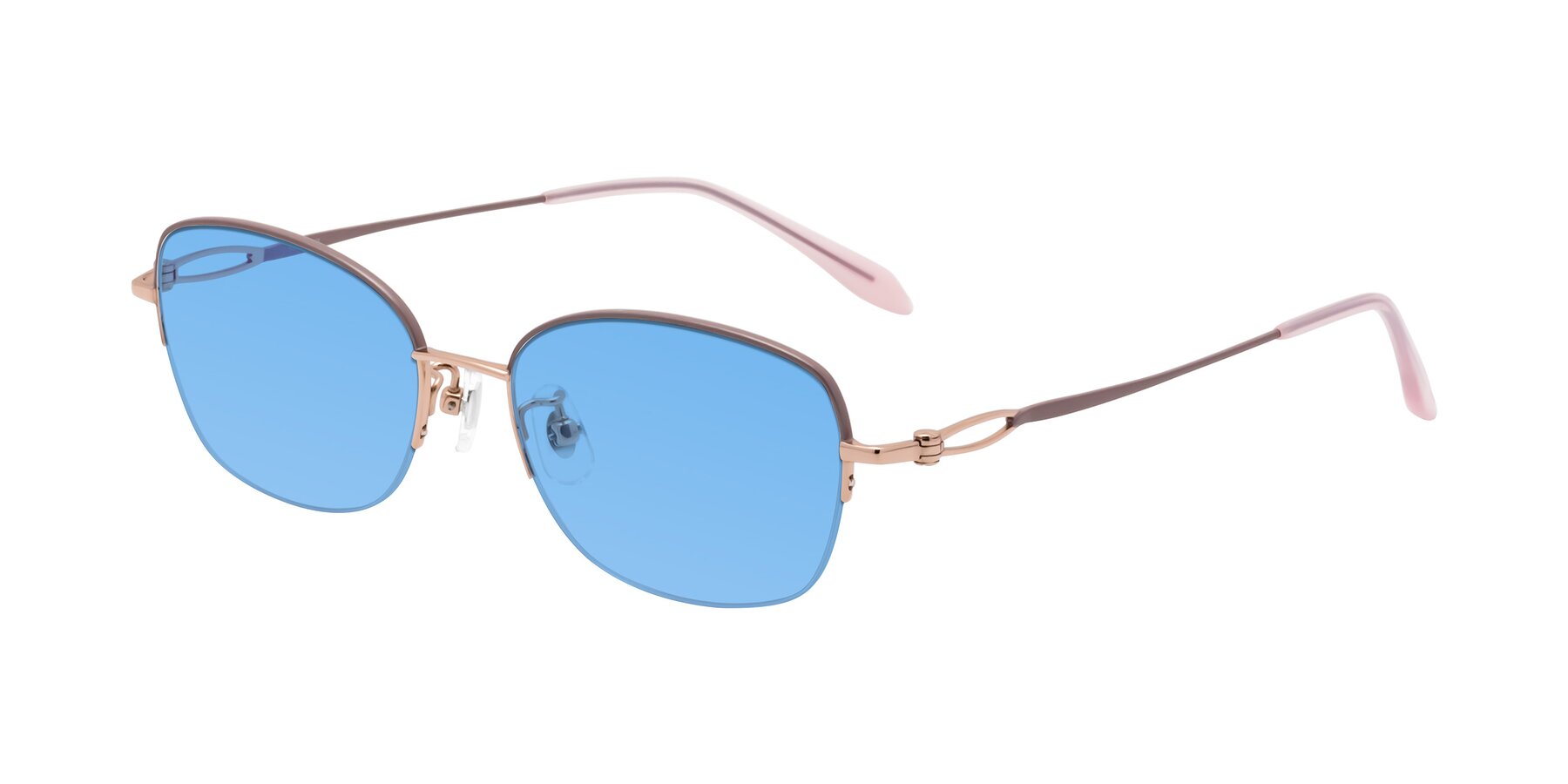Angle of Hiso in Dusty Rose with Medium Blue Tinted Lenses