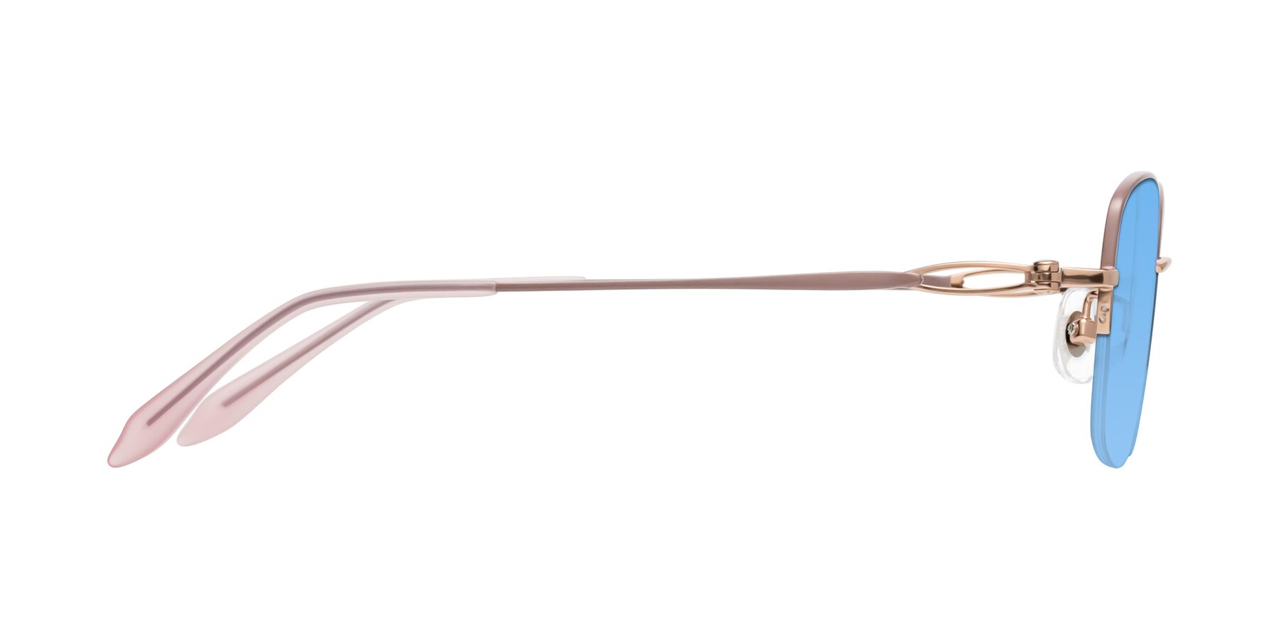 Side of Hiso in Dusty Rose with Medium Blue Tinted Lenses