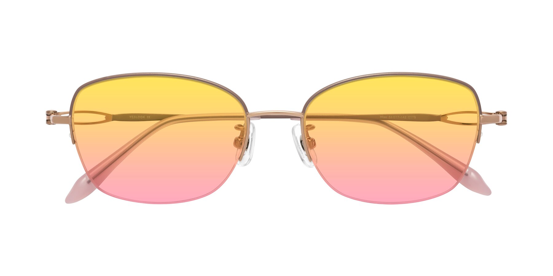 Folded Front of Hiso in Dusty Rose with Yellow / Pink Gradient Lenses