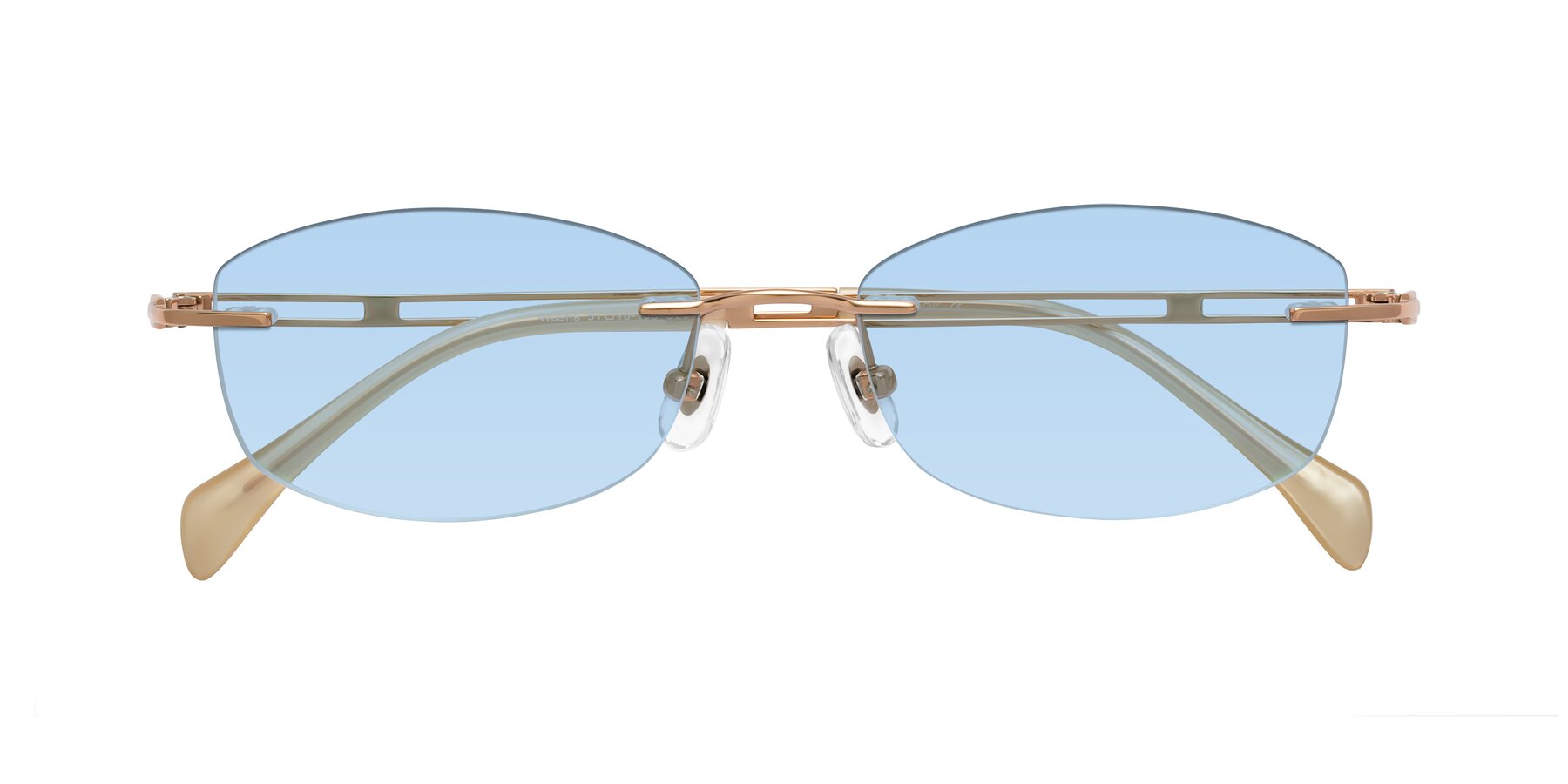 Folded Front of Washa in Rose Gold with Light Blue Tinted Lenses