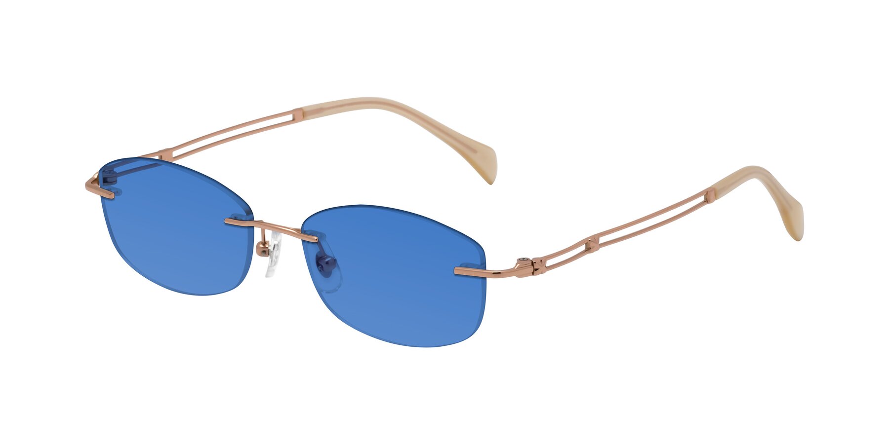 Angle of Washa in Rose Gold with Blue Tinted Lenses