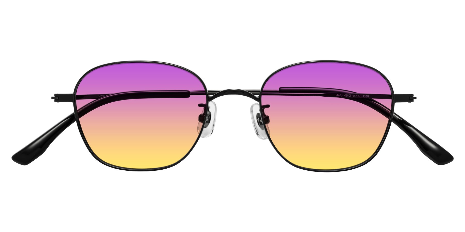 Folded Front of Jelo in Black with Purple / Yellow Gradient Lenses