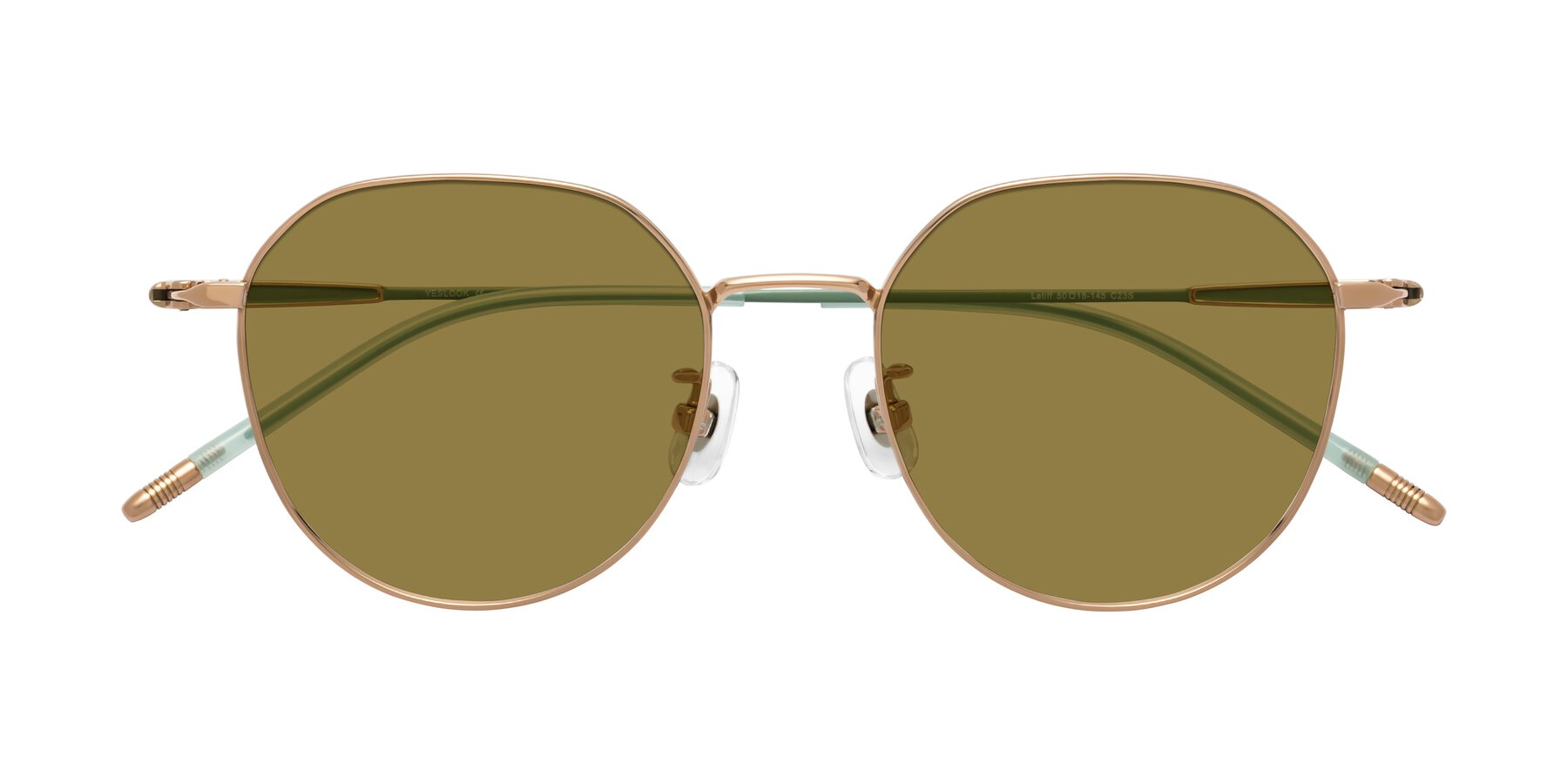 Folded Front of Latiff in Rose Gold-Teal with Brown Polarized Lenses