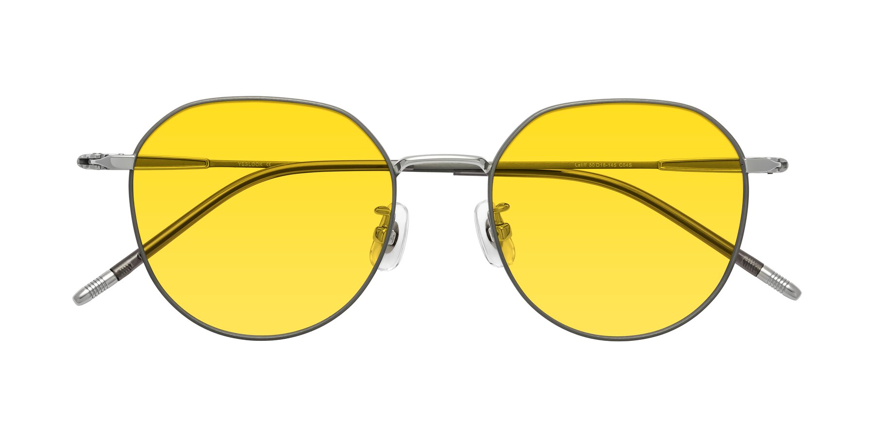 Folded Front of Latiff in Metallic Gray with Yellow Tinted Lenses