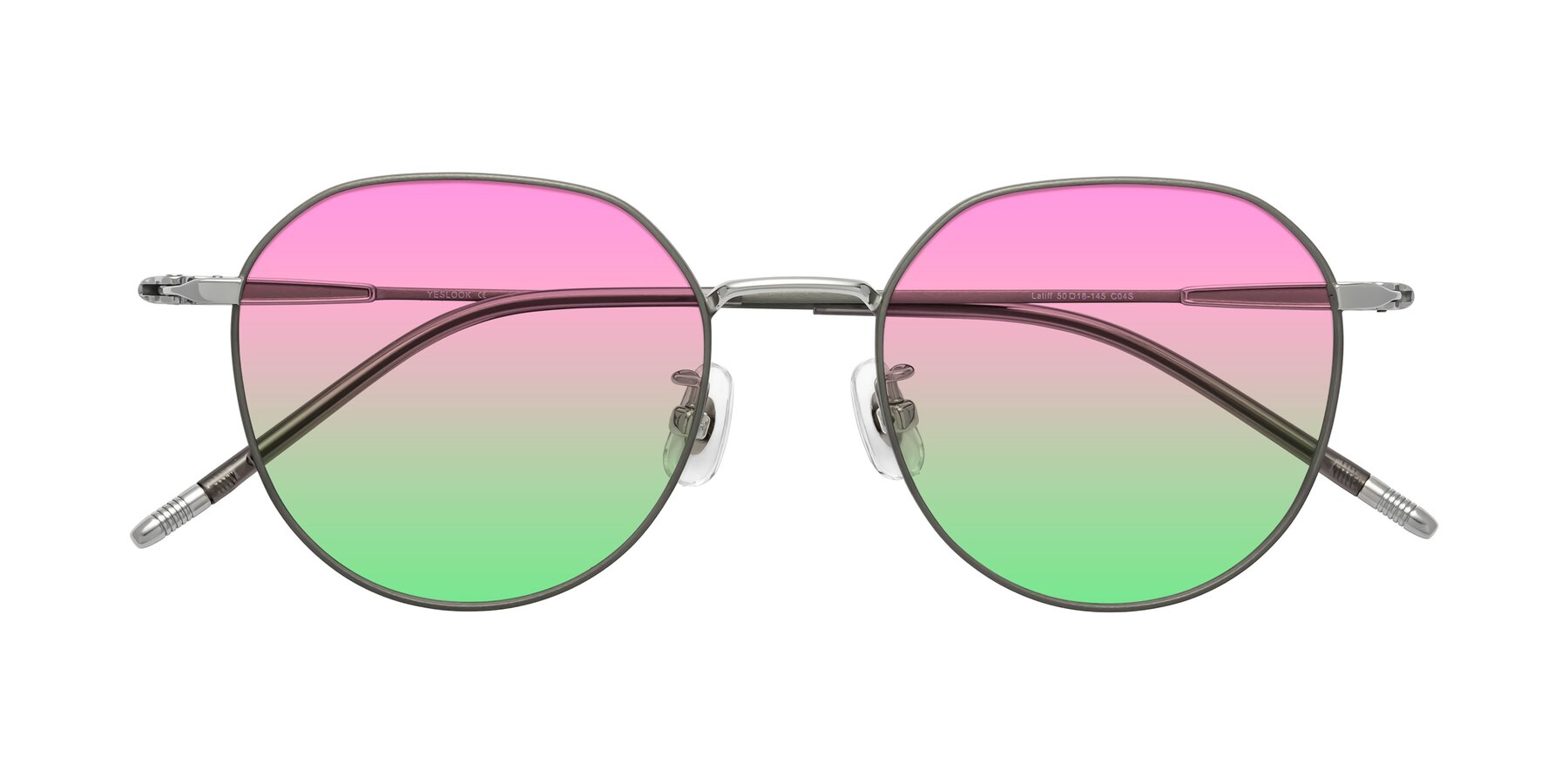Folded Front of Latiff in Metallic Gray with Pink / Green Gradient Lenses