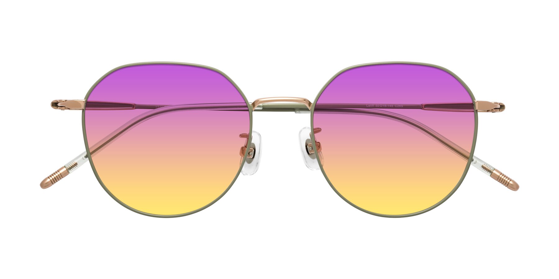 Folded Front of Latiff in Dusty Olive with Purple / Yellow Gradient Lenses