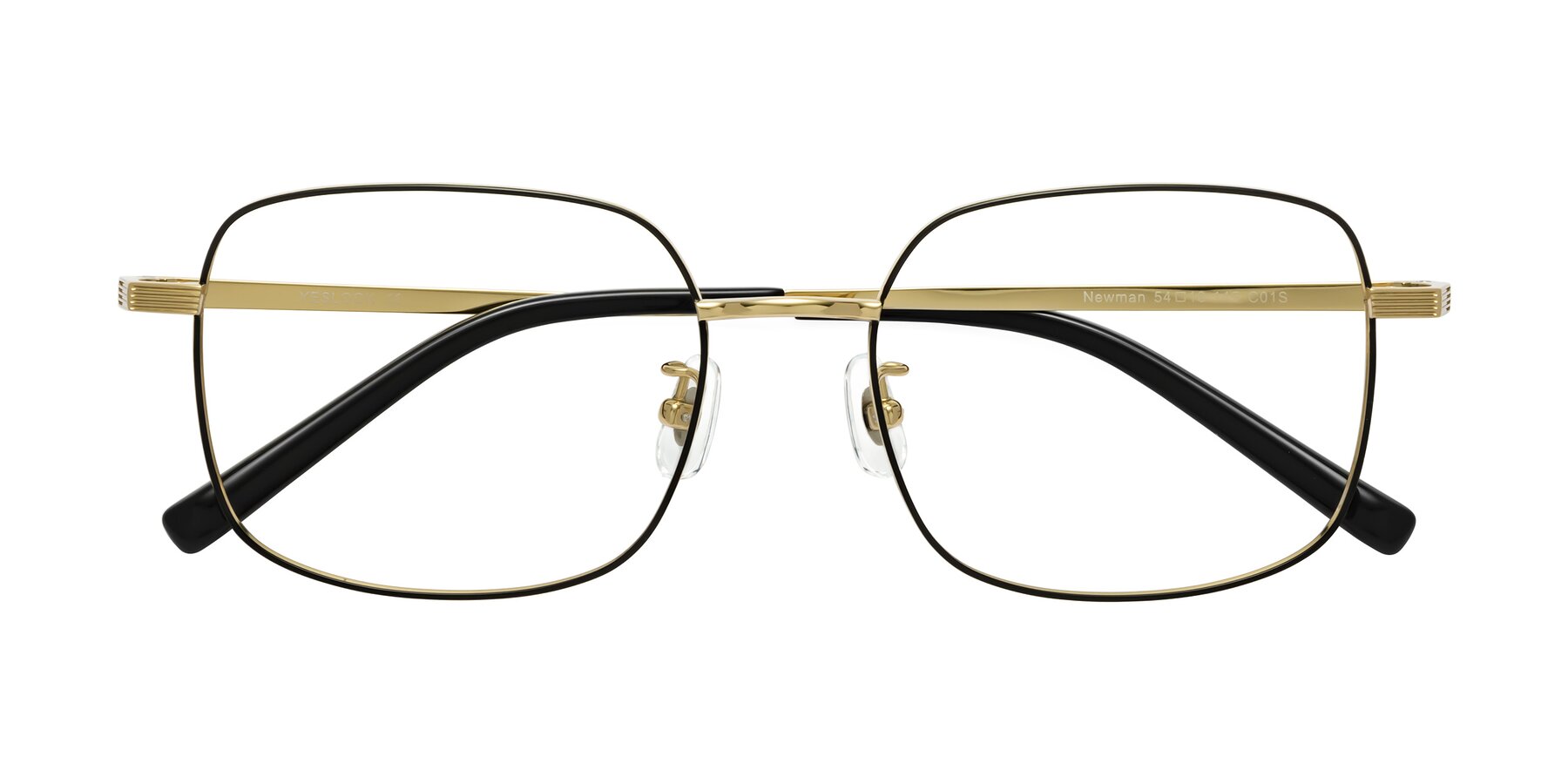 Folded Front of Newman in Black-Gold with Clear Blue Light Blocking Lenses