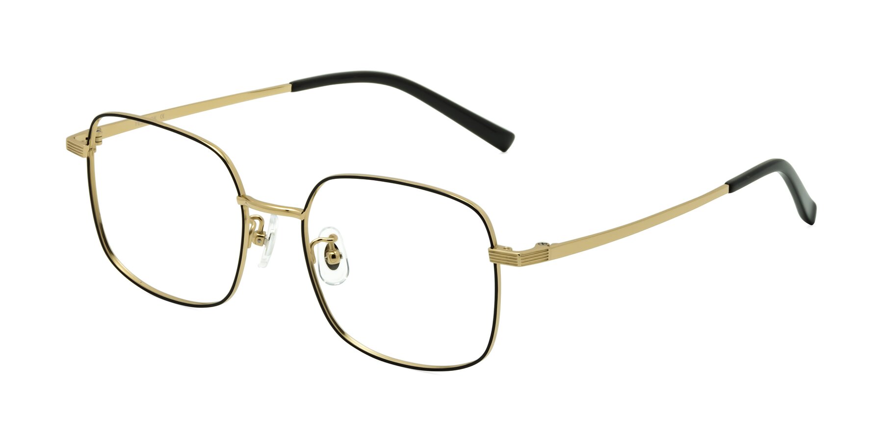 Angle of Newman in Black-Gold with Clear Blue Light Blocking Lenses