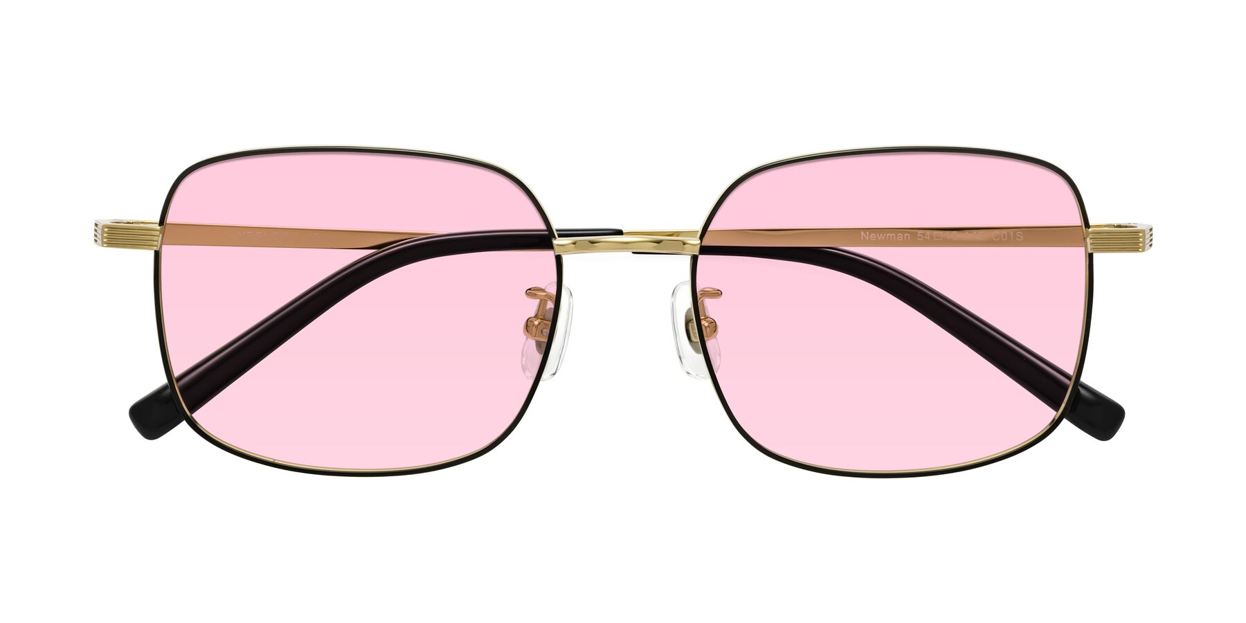 Folded Front of Newman in Black-Gold with Light Pink Tinted Lenses