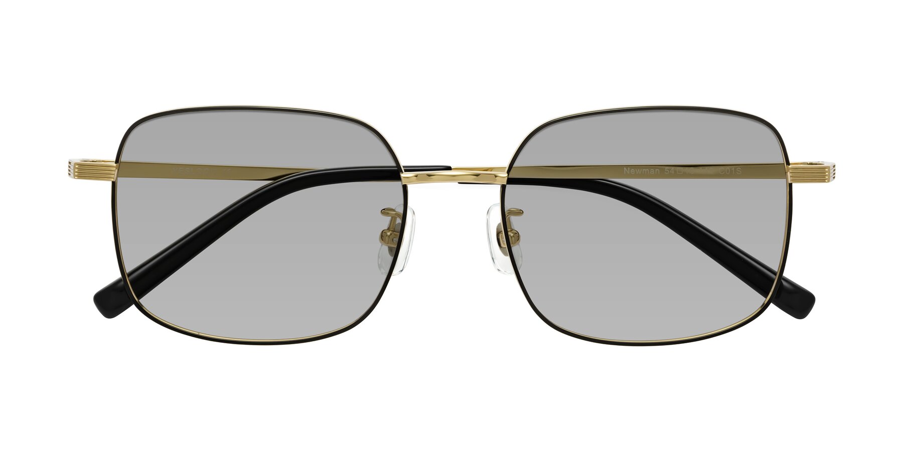 Folded Front of Newman in Black-Gold with Light Gray Tinted Lenses