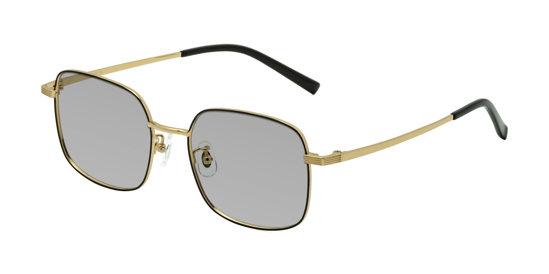 Angle of Newman in Black-Gold with Light Gray Tinted Lenses