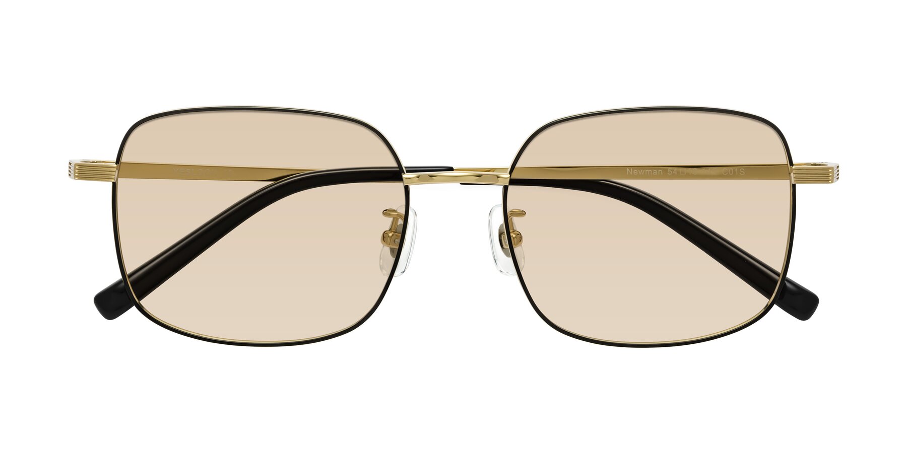 Folded Front of Newman in Black-Gold with Light Brown Tinted Lenses
