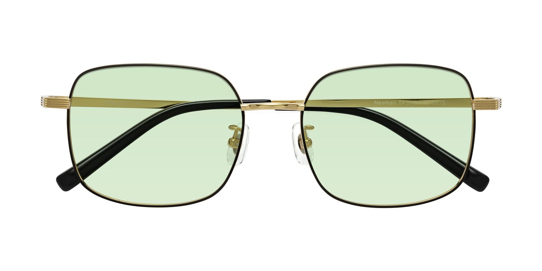 Folded Front of Newman in Black-Gold with Light Green Tinted Lenses
