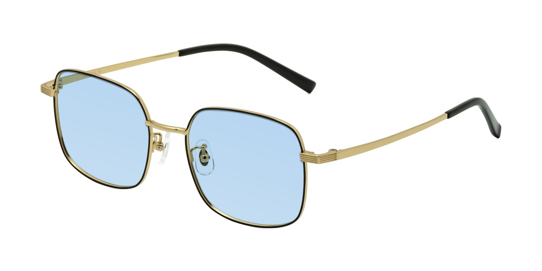 Angle of Newman in Black-Gold with Light Blue Tinted Lenses