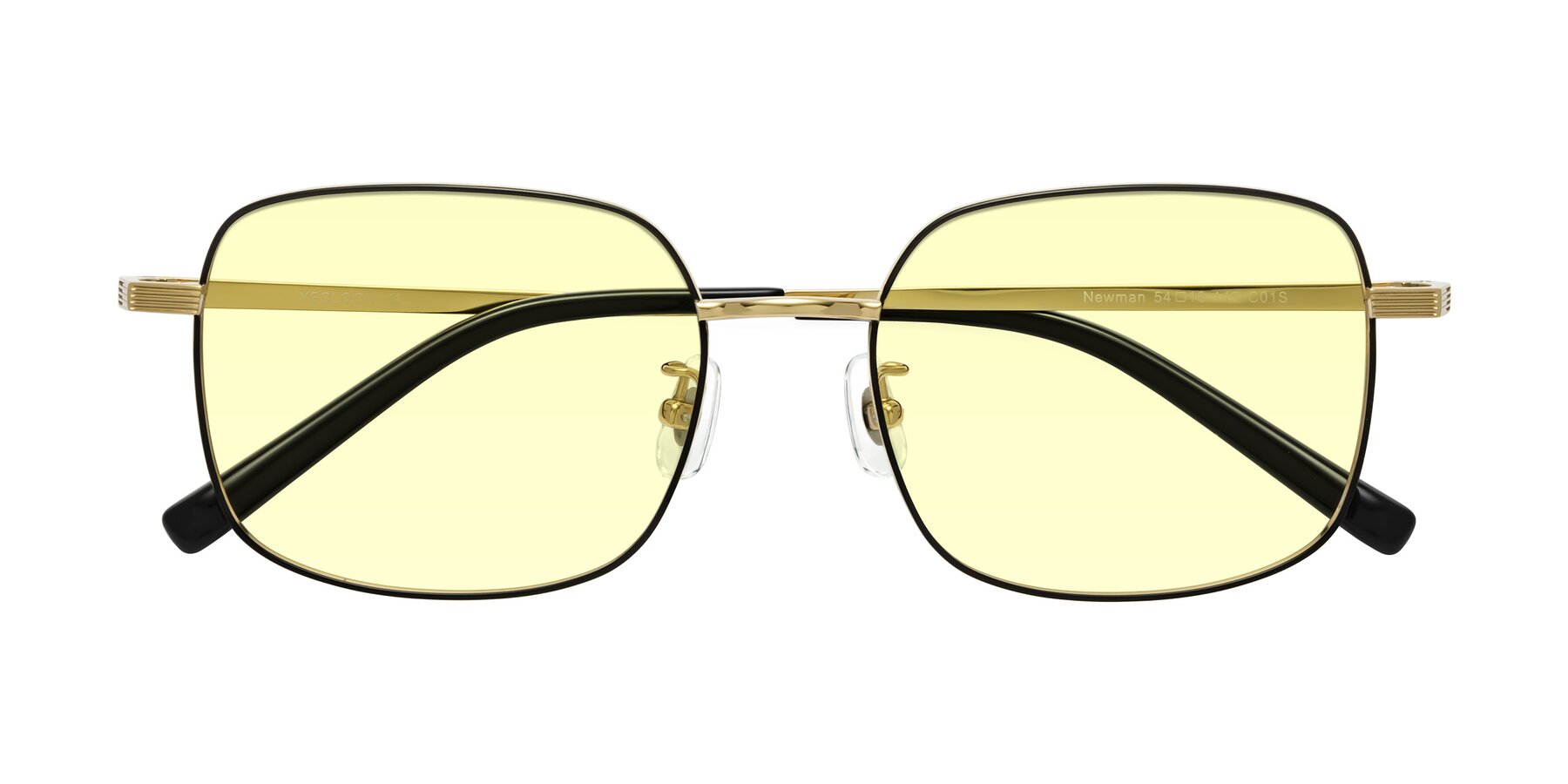 Folded Front of Newman in Black-Gold with Light Yellow Tinted Lenses