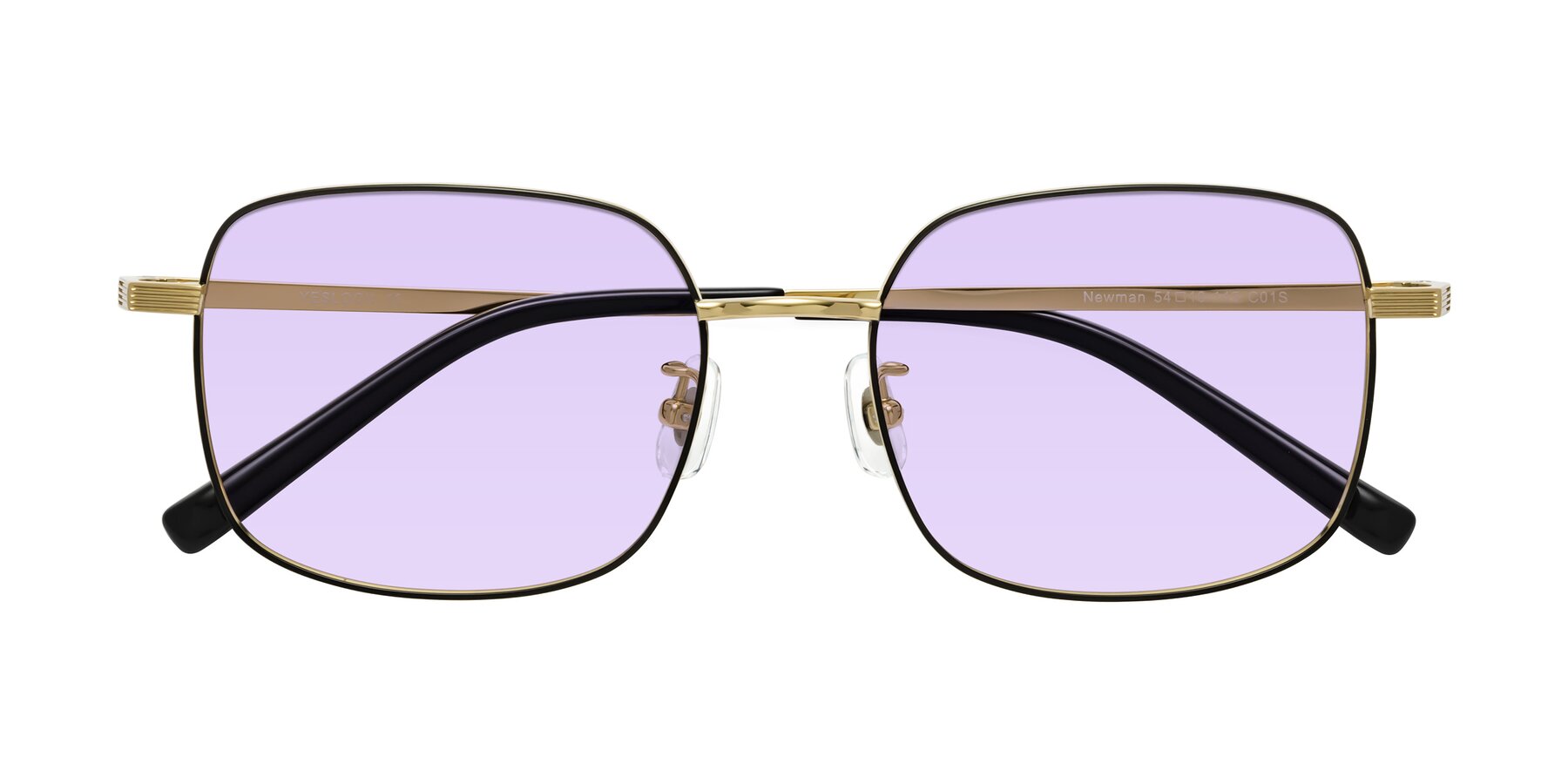 Folded Front of Newman in Black-Gold with Light Purple Tinted Lenses