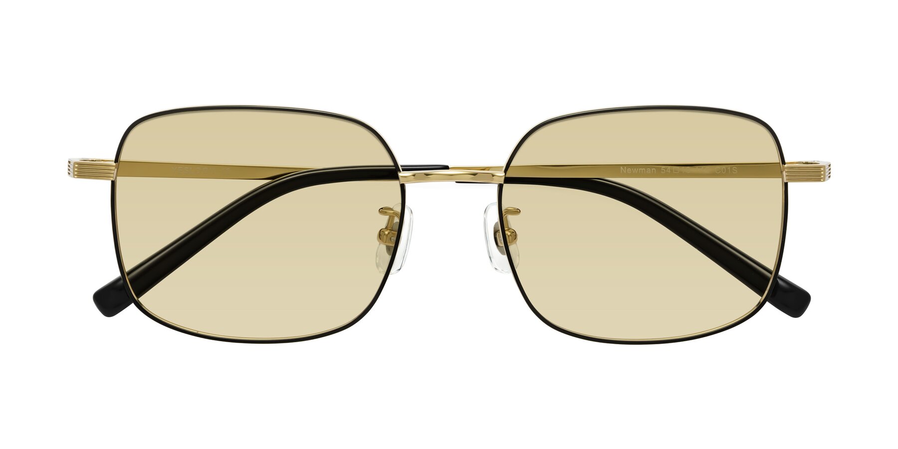 Folded Front of Newman in Black-Gold with Light Champagne Tinted Lenses